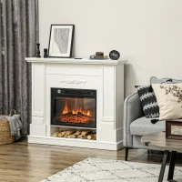HOMCOM 46" Electric Fireplace with Mantel and Shelf, 1400W Fireplace Heater with Realistic Log and Flame Effect, White(m-1)