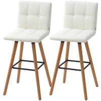 HOMCOM Modern Bar Stools Set of 2, 38" Upholstered Kitchen Island Stool with Solid Wood Legs, White(m-2)