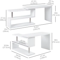 HOMCOM L-Shaped Desk, 360° Rotating Computer Corner Desk, Home Office Writing Table Workstation with Storage Shelf, White(m-3)