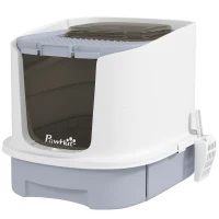 PawHut Covered Cat Litter Box with Lid, Drawer, Scoop, Top Entry, Deodorizing Bags, Odor Control, Easy to Clean, Gray(m-1)