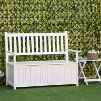 Outsunny 2-Seater Storage Garden Bench, Outdoor Patio Seating Furniture, Deck Box with Inner for Patio, Porch or Balcony, White(m-8)