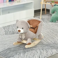 Qaba Bear-Shaped Kids Rocking Horse with Sound for 18-36 Months, Gray(m-10)