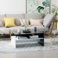 HOMCOM Modern Coffee Table,  2-tier Rectangular Center Table with Storage Shelves for Living Room, Black/White(m-10)