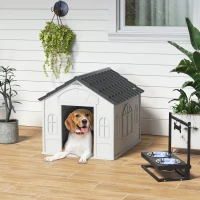 PawHut Pet House Water Resistant Puppy Shelter with Door for Indoor Outdoor, Easy to Assemble, for Small/Medium Dogs, Gray(m-10)