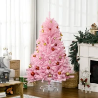 HOMCOM 5' Artificial Pink Christmas Tree with Auto Open, Steel Base, Wide Shape for Indoor Xmas Decoration(m-1)