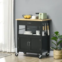 HOMCOM Kitchen Cart, Utility Trolley, Small Kitchen Island with Storage Drawer & Side Hooks for Dining Room, Black(m-8)
