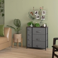 HOMCOM Dresser for Bedroom with 7 Drawers, Chest of Drawers with Metal Frame, Fabric Dresser for Living Room, Dark Grey