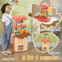 Qaba 3 in 1 Foldable Play Kitchen Set, Pretend Play Toys for Toddlers 3-6 Years Old, Multicolor(m-4)