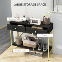 HOMCOM Hallway Console Table Entryway Table with 2 Drawers and Storage Shelf for Living Room Bedroom Behind Sofa Black(m-4)