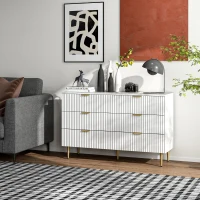 HOMCOM Modern Chest of Drawers 6 Drawer Dresser for Bedroom with Gold Legs and Handles, White(m-8)