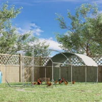 PawHut Galvanized Large Metal Chicken Coop Cage Walk-in Enclosure Poultry Hen Run House Playpen Rabbit Hutch with Cover for Outdoor Backyard 9.2' x 18.7' x 6.5' Silver(m-8)
