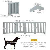 PawHut 23.5"H Foldable Dog Gate with Door, 4 Panels Freestanding Pet Gate Barriers Indoor with Support Feet, Puppy Fence for Small Dogs, Grey(m-3)