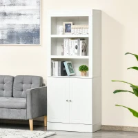 HOMCOM 72" Kitchen Buffet with Hutch, Freestanding Cupboard, Pantry with 6-Tier Shelving, 2 Doors Cabinet with Adjustable Shelves, White, Wood Grain(m-4)