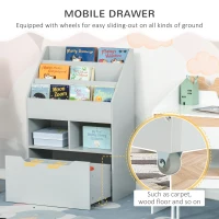 HOMCOM Kids Bookcase Multi-Shelf Book Rack with Mobile Drawer for Books, Toy , Gray(m-5)