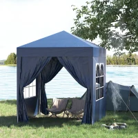 Outsunny 6.6'x6.6' Pop Up Canopy Tent with Sidewalls, Instant Sun Shelter Camping Gazebo with Carry Bag, Blue(m-8)