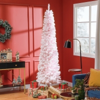 HOMCOM 7.5ft Flocked Christmas Tree, Pencil Christmas Tree with Realistic Branch Tips, Folding Metal Stand, Pink