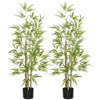 HOMCOM Set of 2 4ft Artificial Tree, Indoor Fake Bamboo with Pot, for Home Office Living Room Decor(m-11)