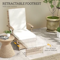 Outsunny Outdoor Wicker Foldable Recliner Chair with Retractable Footrest, Cushion, White(m-7)