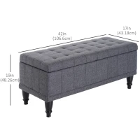 HOMCOM Storage Ottoman, Linen Fabric End of Bed Bench with Soft Close Lid, Button Tufted Storage Bench for Living Room, Entryway or Bedroom, 42" x 17" x 19", Grey(m-3)