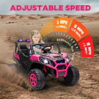 Qaba 2 Seater 24V Electric Car for Kids w/ Remote Control, 3 Speed, LED Lights, Music, Horn, Spring Suspension, Pink(m-7)