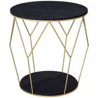 HOMCOM 18" Modern Round Coffee Table with Storage, Metal Zig Zag Frame, Accent Cocktail Table for Living Room, Bedroom, Black and Gold(m-11)