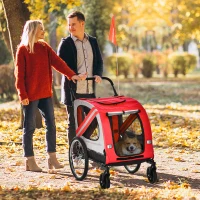 Aosom Dog Bike Trailer, 2-in-1 Dog Wagon Pet Stroller for Travel with Universal Wheel Reflectors Flag, for Small and Medium Dogs, Red(m-8)