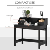 HOMCOM Rectangle Computer Desk with Display Shelves Drawers Home Office Table Workstation Black Wood Grain(m-6)