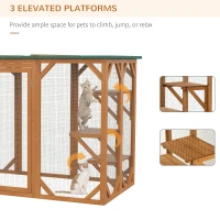PawHut Catio Outdoor Cat Enclosure, Indoor Cat Cage, Pet House, Small Animal Hutch for Rabbit, Kitten, Kitty Crate Kennel with Waterproof Roof, Multi-Level Platforms, Lock, Orange(m-6)
