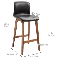 HOMCOM Modern Bar Stools Set of 2, Counter Height Bar Chair with PU Leather Wooden Frame Padding Seats for Dining Room Home Bar, Dark Brown(m-3)