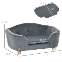 PawHut Miniature Dog / Cat Couch w/ Washable and Removable Cushion, Waterproof Cover, Gray(m-3)