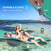 Soozier 12' x 5' Lily Pad Floating Mat with Cup Holder Table, 3-Layer Portable Roll-Up Water Mat Float Dock for 2-3 People, on Lake, River, Beach, Swimming Pool, Green(m-4)
