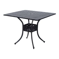 Outsunny 36" Patio Dining Table, Outdoor Bistro Table with 2" Umbrella Hole, Cast Aluminum Frame, For Garden, Balcony, Black(m-2)