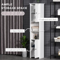 HOMCOM Tall Bathroom Storage Cabinet, Freestanding Linen Tower with 2-Tier Shelf and 2 Cabinets, Narrow Side Floor Organizer, White(m-4)
