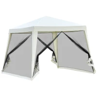Outsunny 10'x10' Outdoor Canopy Tent, Slant Leg Sun Shelter with Mesh Sidewalls, Patio Tents for Parties, Cream White(m-11)