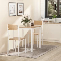 HOMCOM 3-Piece Wooden Square Dining Table Set with 1 Table and 2 Chairs and Sturdy Metal Frame for Small Space, White(m-2)