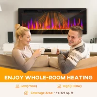 HOMCOM 50" Electric Fireplace Recessed and Wall Mounted, 1500W Ultra-thin with Adjustable Flame, Crystal, Black(m-9)