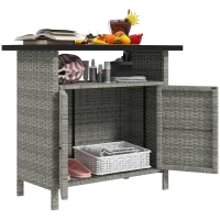 Outsunny Wicker Outdoor Storage Cabinet with Two Doors and Shelf for Outdoor Pool Towel Storage, Gray(m-11)