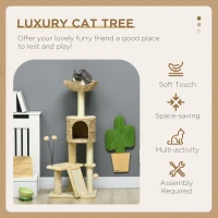 PawHut Cat Tree for Indoor Cats w/ Scratching Posts, Condo Cat Tower, Beige(m-4)