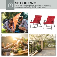 Outsunny Set of 2 Outdoor Folding Chairs with Adjustable Backrest, Padded Camping Chairs for Outdoor Events, Red(m-4)
