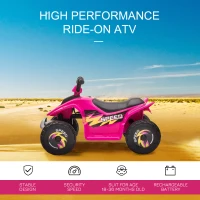 Aosom Kids Ride on ATV, 6V Battery Powered Quad Car with Forward, Reverse Switch, for Boys Girls 18-36 Months, Pink(m-4)