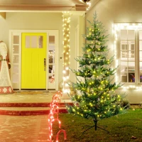 HOMCOM 8 Foot Prelit Artificial Christmas Tree with 1026 Realistic Branches, Warm White LED lights, Auto Open, Green(m-10)
