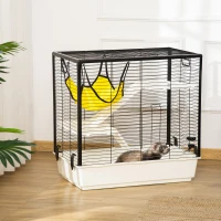 PawHut Small Animal Cage Habitat Indoor Pet Play House for Guinea Pigs Ferrets Chinchillas, With Accessories Hammock Water Bottle Balcony Ramp Food Dish, 31.5", Yellow(m-2)