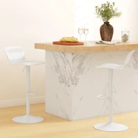 HOMCOM Polypropylene Bar Stools Set of 2, Swivel Barstools with Adjustable Height, Footrest and Backrest, White(m-7)