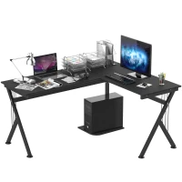 HOMCOM L-Shape Corner Computer Office Desk PC Laptop Table Workstation Home Office P2 MDF with CPU Stand(m-1)
