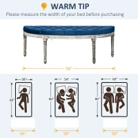 HOMCOM Vintage Semi-Circle End of Bed Bench, Upholstered Bedroom Entryway Bench with Tufted Velvet-Touch Fabric with Rubberwood Legs, Blue(m-7)