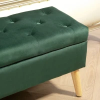 HOMCOM Storage Ottoman with Lid, Velvet Upholstered Storage Bench with Wood Legs for Living Room, Dark Green(m-9)