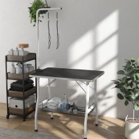PawHut Dog Grooming Table w/ Adjustable Arm, Mesh Tray,  Two Nooses, Rubber Surface, 35" x 24" x 61", Black(m-10)