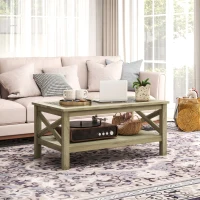 HOMCOM Coffee Table with Tempered Glass Tabletop, Living Room Table with Wood Frame and Underneath Storage Shelf, Gray(m-10)