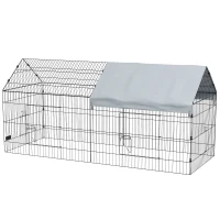 PawHut 87" Small Animal Cage with Roof, Indoor/Outdoor Use,  for Chicken, Rabbits, Chinchillas, Silver(m-2)