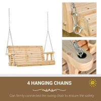 Outsunny 2 Seater Porch Swing Wooden Patio Swing Chair Seat with Cup Holder and Chains Outdoor Swing Bench for Garden Yard, Natural(m-6)